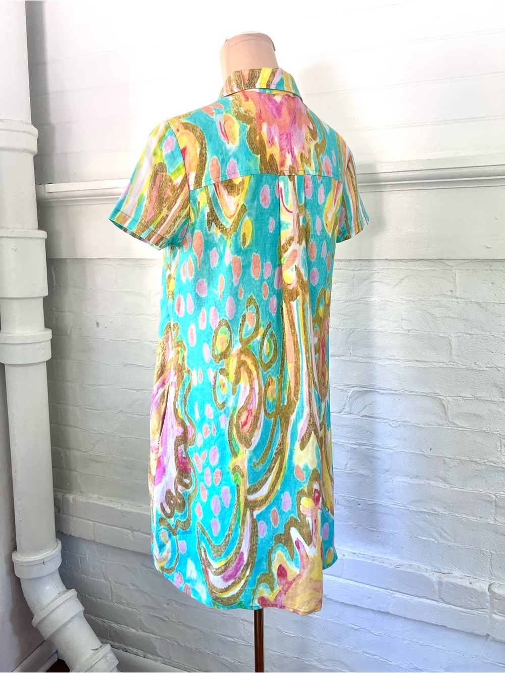 Amanda Johnson Studio Linen Shirt Dress Colorful Wearable Art Size Medium - Picture 6 of 12